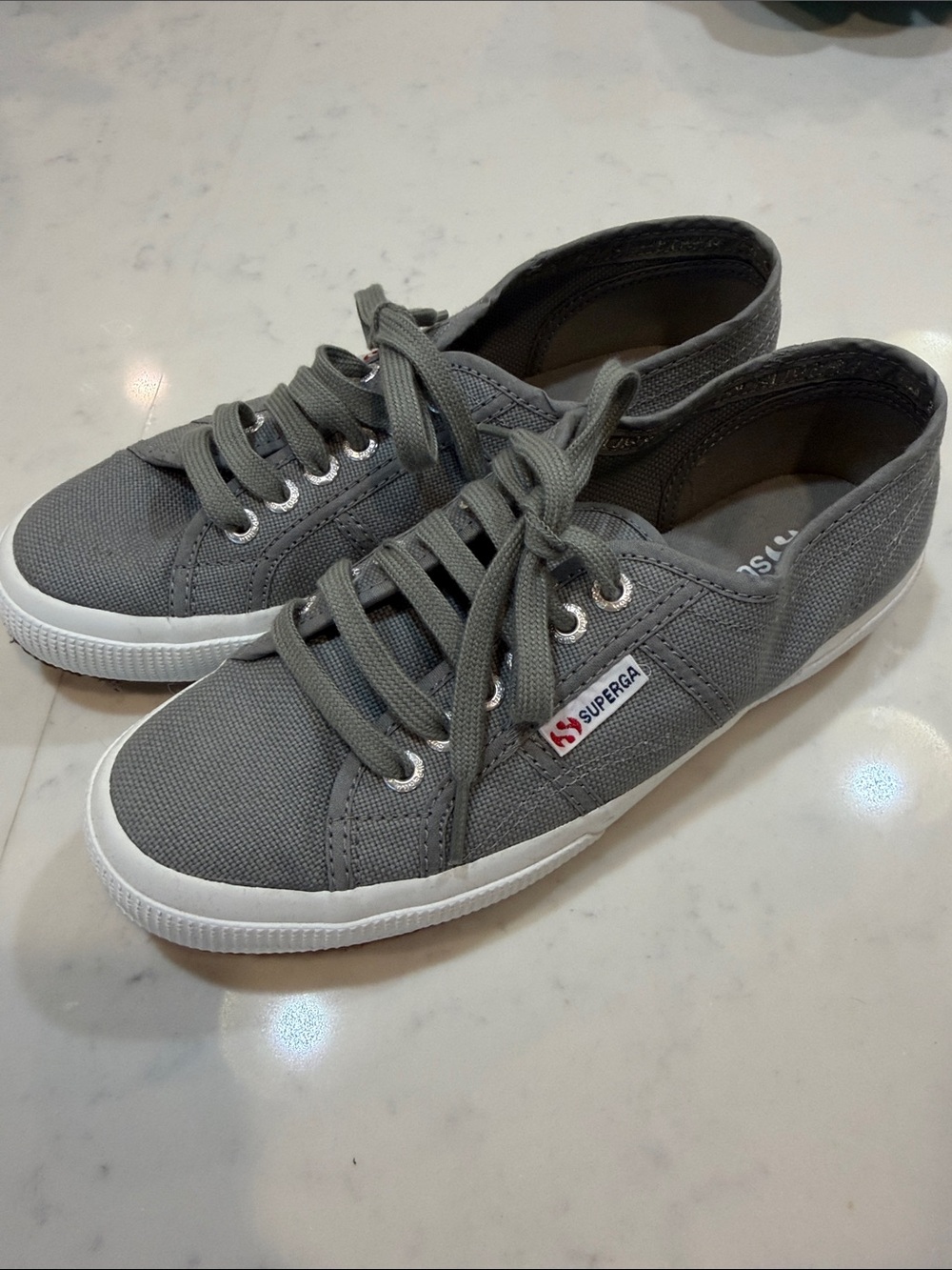 Superga 2750 Cotu Grey Canvas Low-Top Lace-Up Sneakers